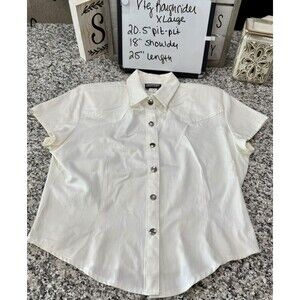 Vtg Roughrider Western Blouse SS Tapered Metal Button Sz XXL